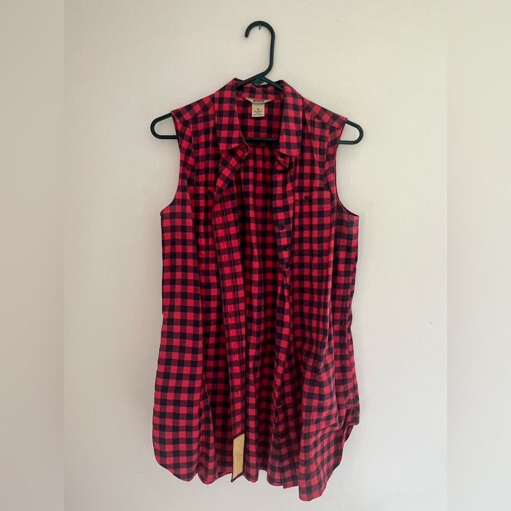 Duluth Trading Apparel | 100% Cotton Button Down Plaid Tank | Color: Red | Sz: M